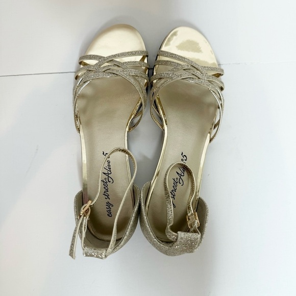 Easy Street Tarrah Gold Glitter Wedge Sandals Size 8.5 - Picture 2 of 8
